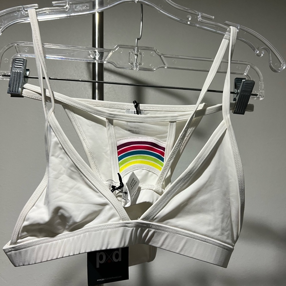 White Bikini Top with Rainbow Detail
